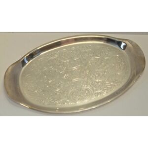 Barker Ellis Silver Plate Oval Serving Tray Etched Floral Scrollwork England VTG